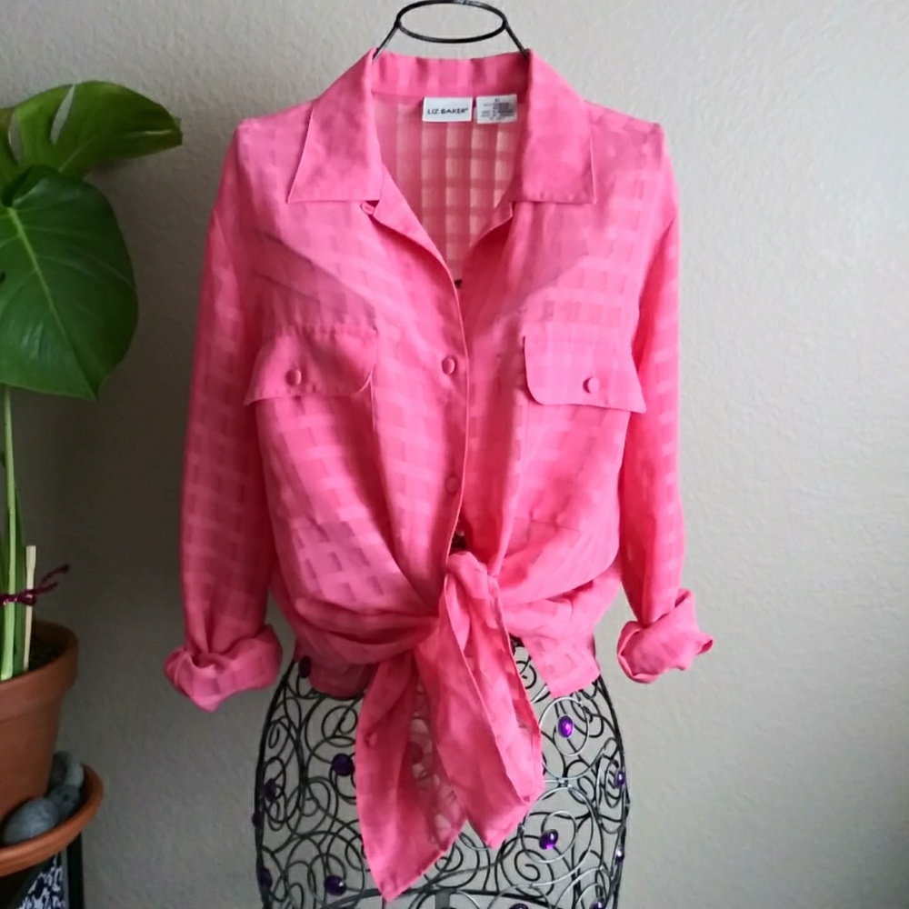 Liz Baker Woven Pink Button Down Blouse